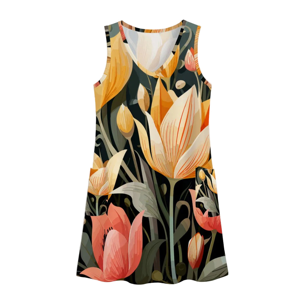 Azure Sleeveless Floral Mini Shift Dress with Pockets