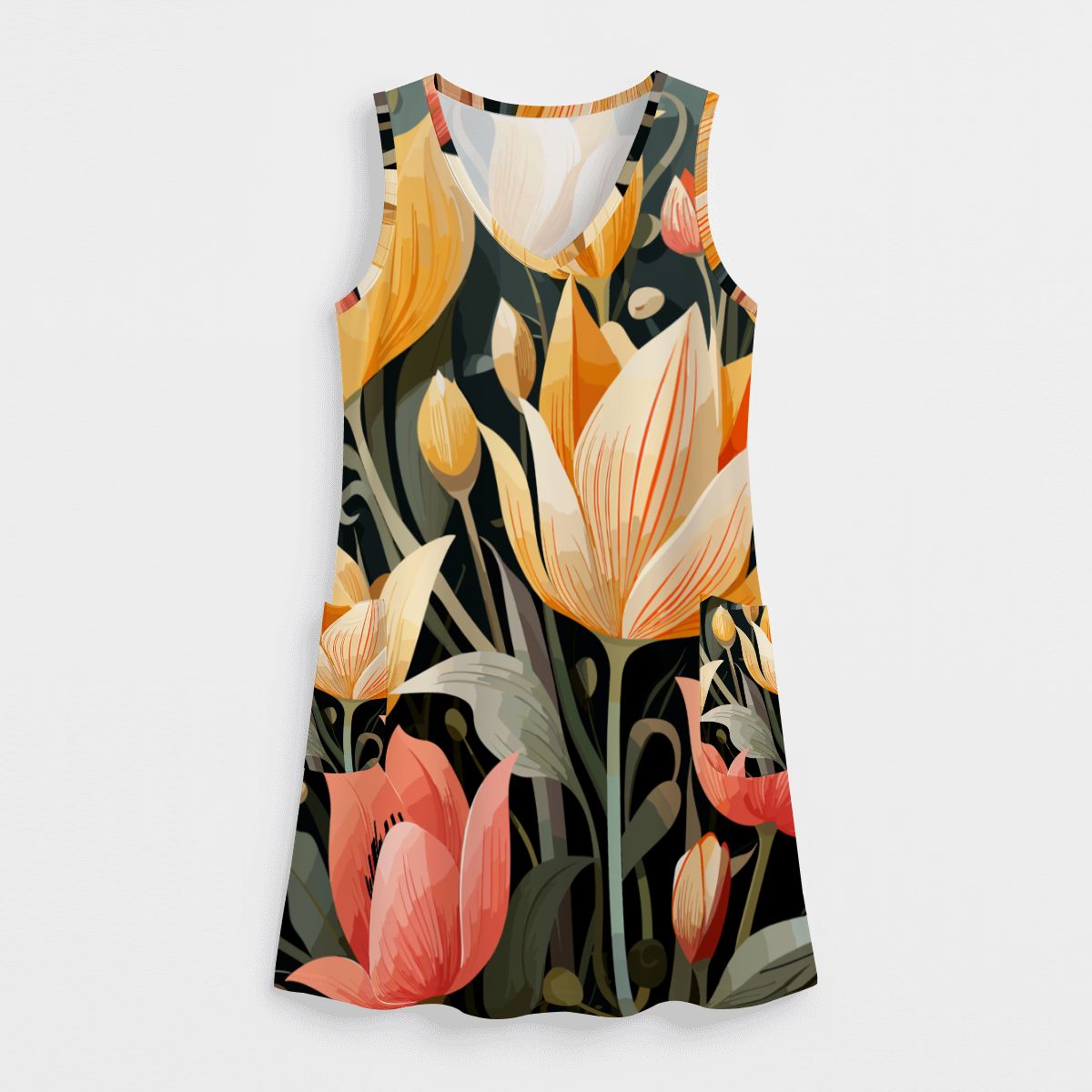 Azure Sleeveless Floral Mini Shift Dress with Pockets