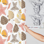 Retro Seashells Shower Curtain – Coastal Tropical Bathroom Décor