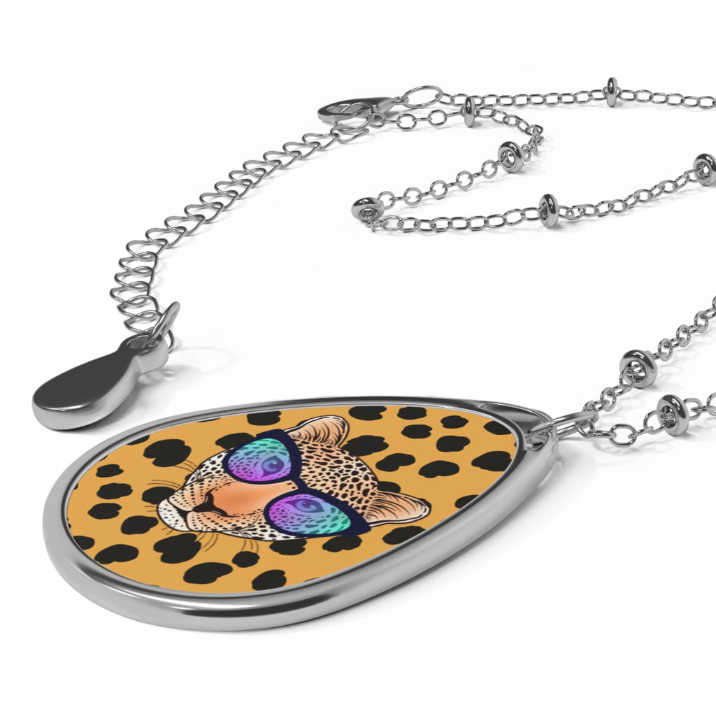 Leopard Sunglasses Oval Necklace – Trendy Animal Print Pendant