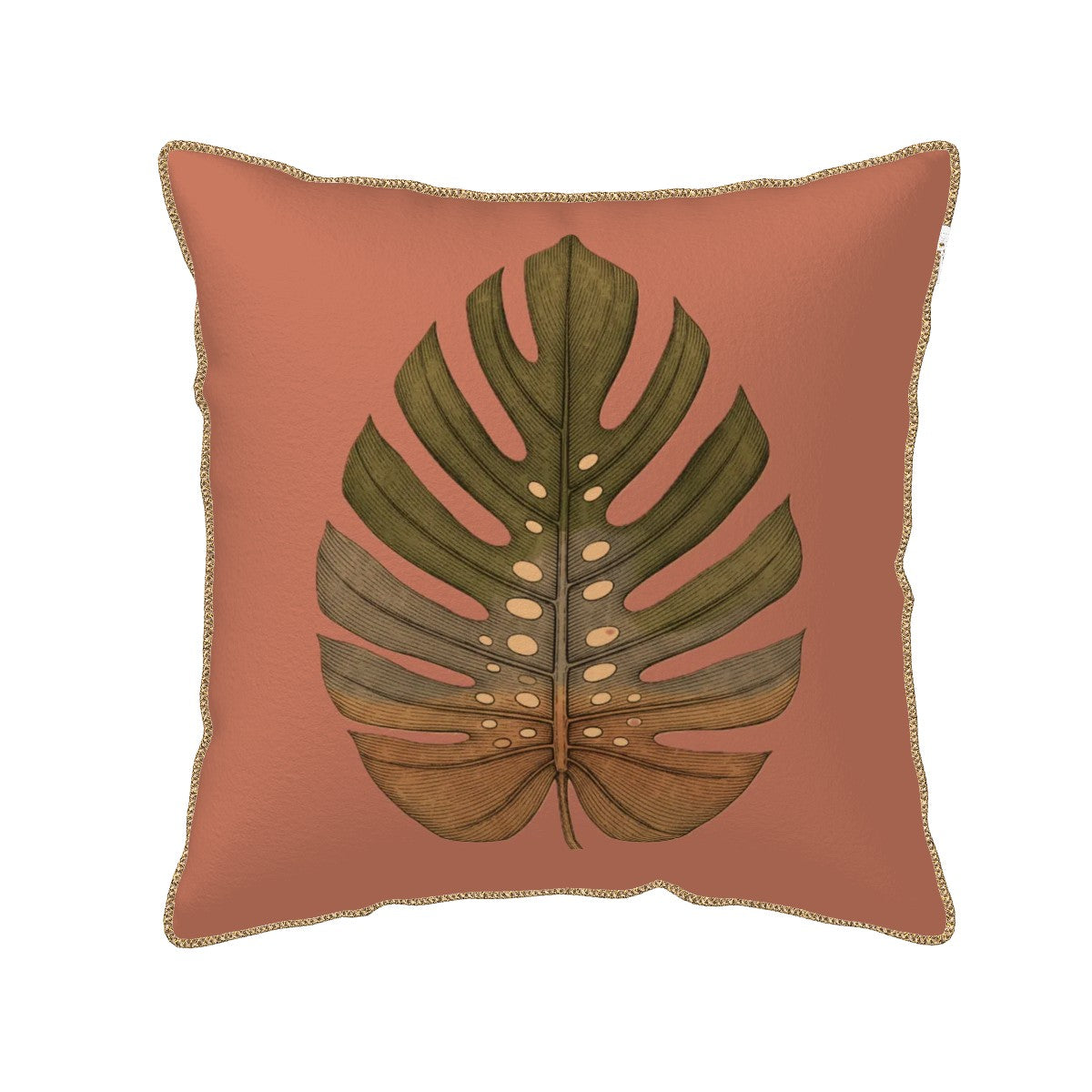 Tropical Heritage Monstera Velvet Pillow Cover — Golden Trim