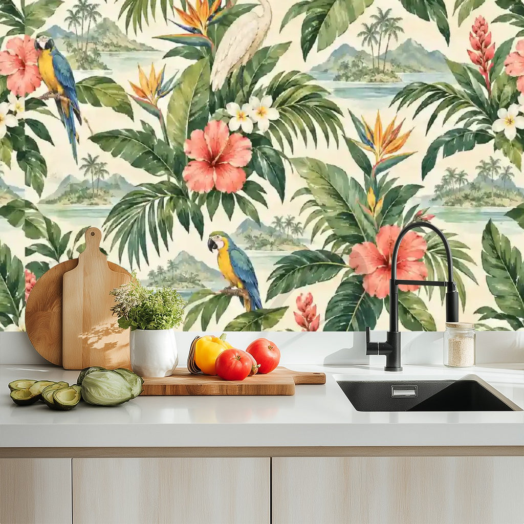 Island Vibes Tropical Peel-and-Stick Wallpaper | Custom Coastal Pattern
