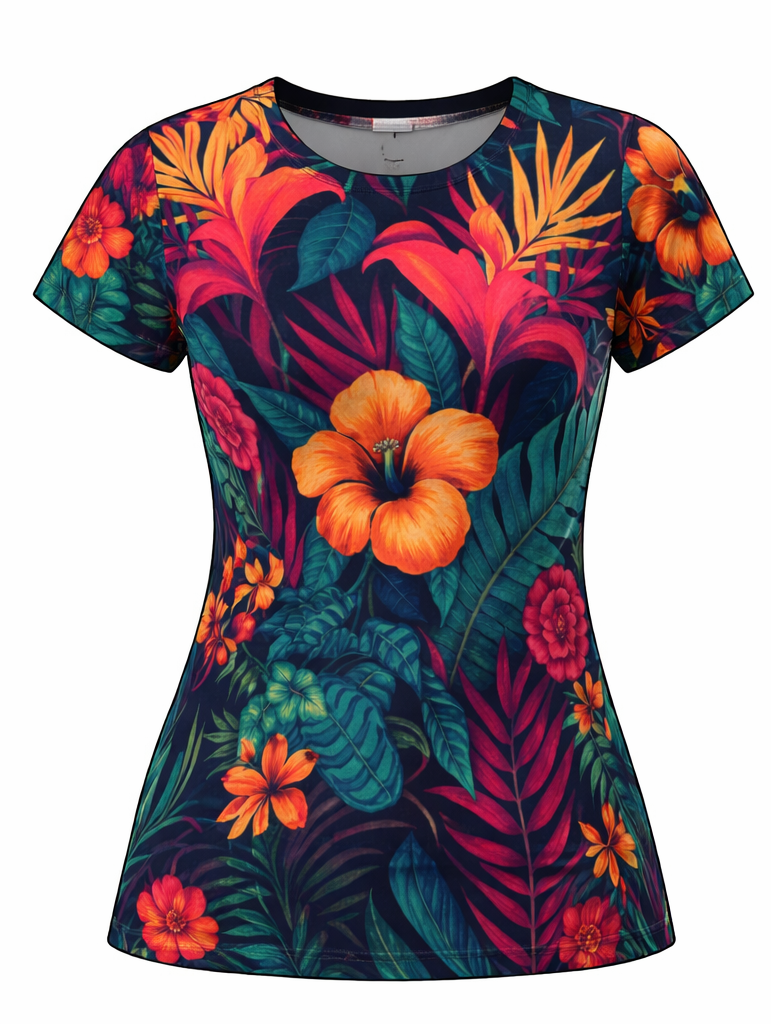 Azure Hibiscus Breeze Short Sleeve Mesh Blouse