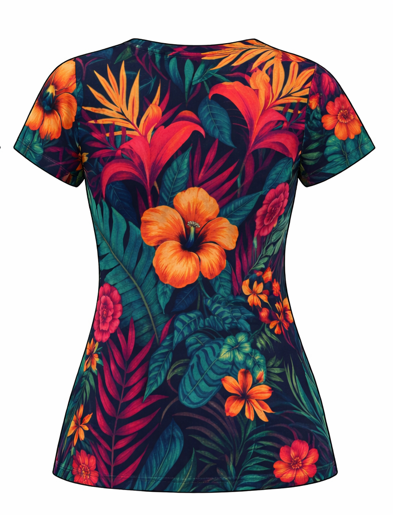 Azure Hibiscus Breeze Short Sleeve Mesh Blouse