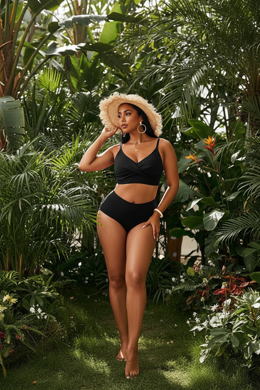 Azure Tropical Plus-Size Two-Piece Swimsuit | High-Waist Bikini Set
