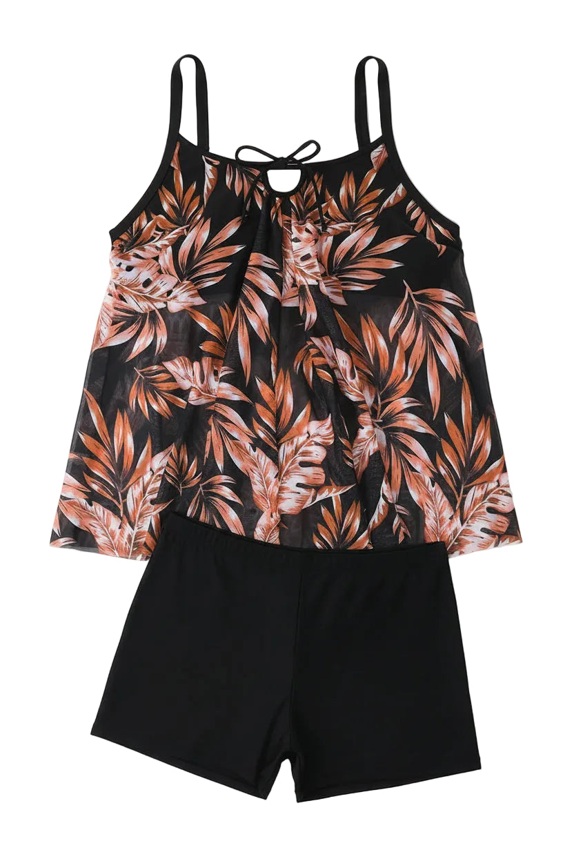 Printed Tankini Set with High-Waist Shorts — Plus Size Two-Piece Swimwear