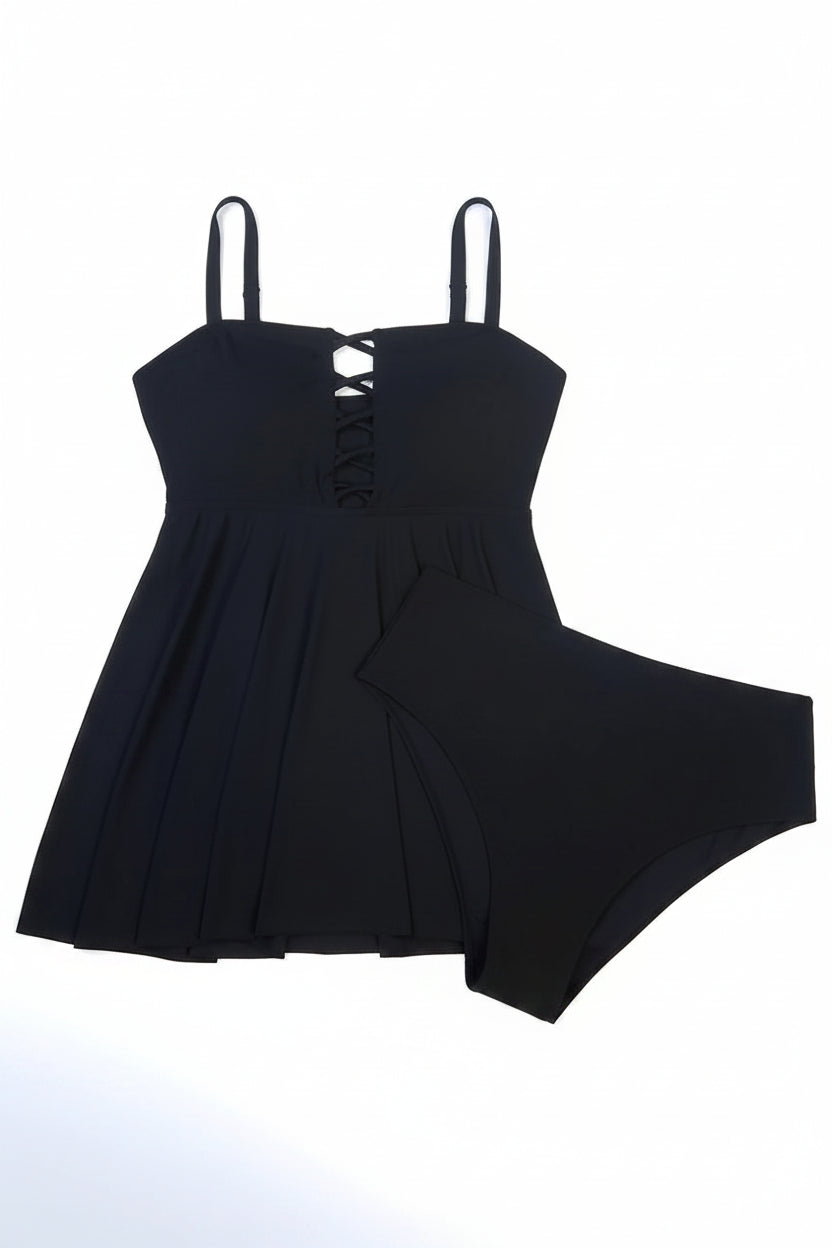 Azure Tropical Bandeau Tankini Set — Plus Size High-Waist Two-Piece Swimsuit