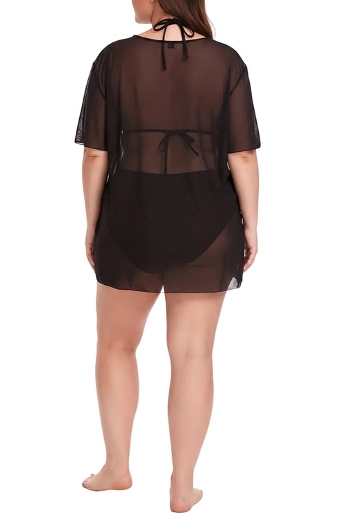 Azure Noir 3-Piece Bikini Set — Plus Size High-Waist Swimsuit & Cover-Up