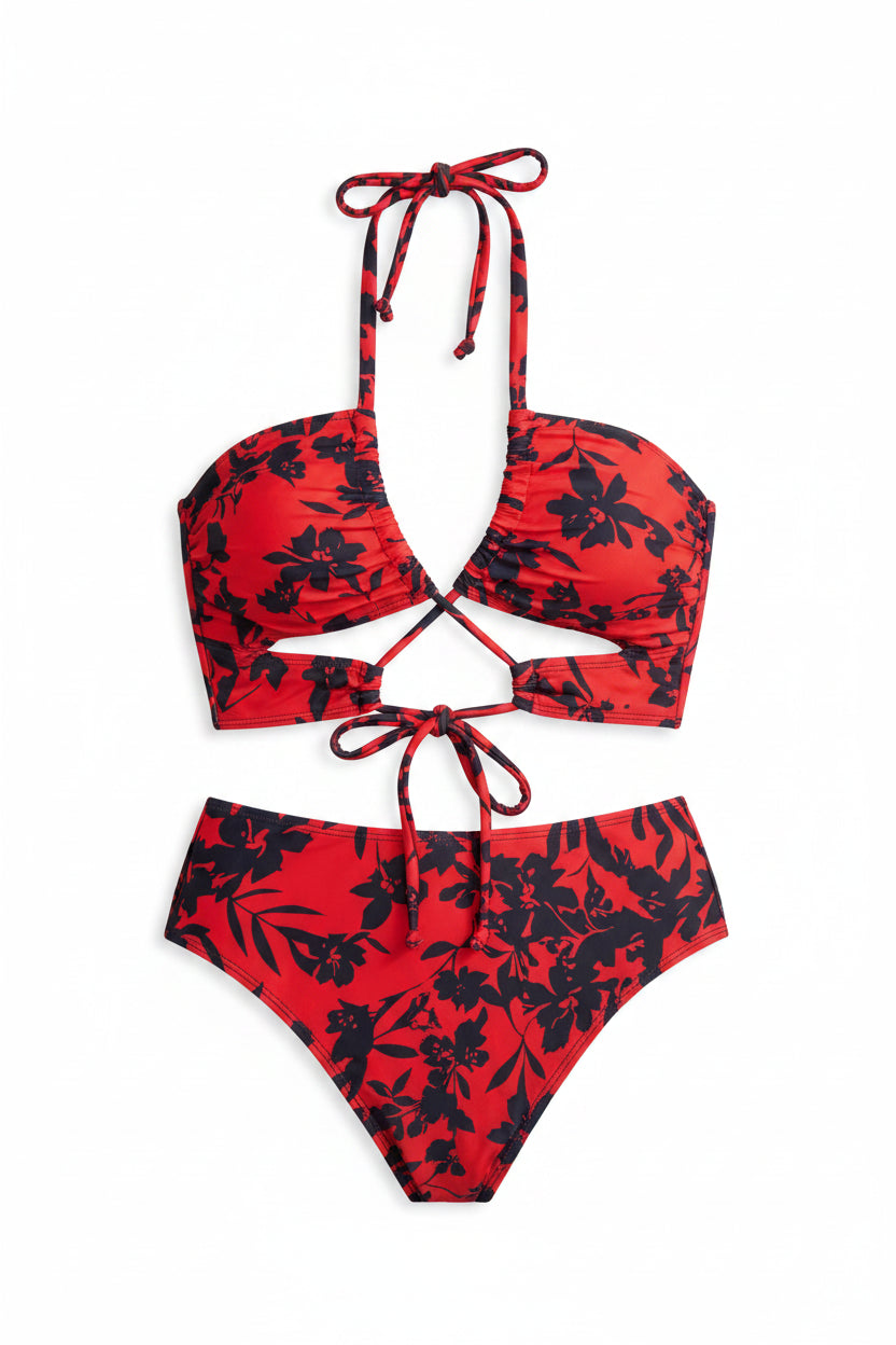 3-Piece High-Waist Bikini Set with Beach Skirt | Plus Size Women's Swimwear 0XL–4XL