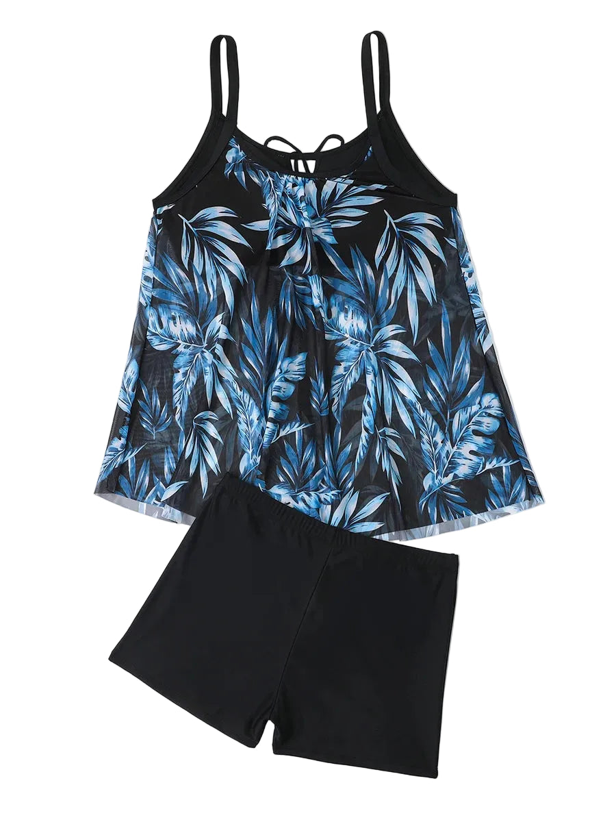 Printed Tankini Set with High-Waist Shorts — Plus Size Two-Piece Swimwear