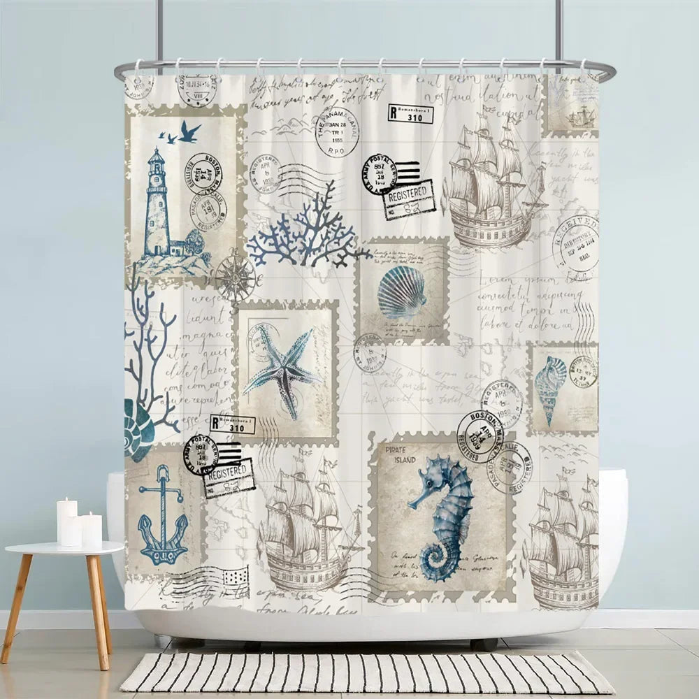 Vintage Coastal Postcard Shower Curtain