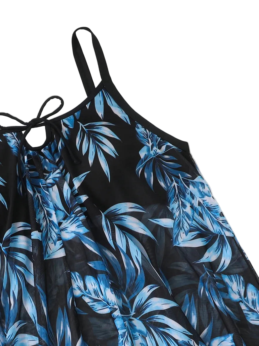 Printed Tankini Set with High-Waist Shorts — Plus Size Two-Piece Swimwear