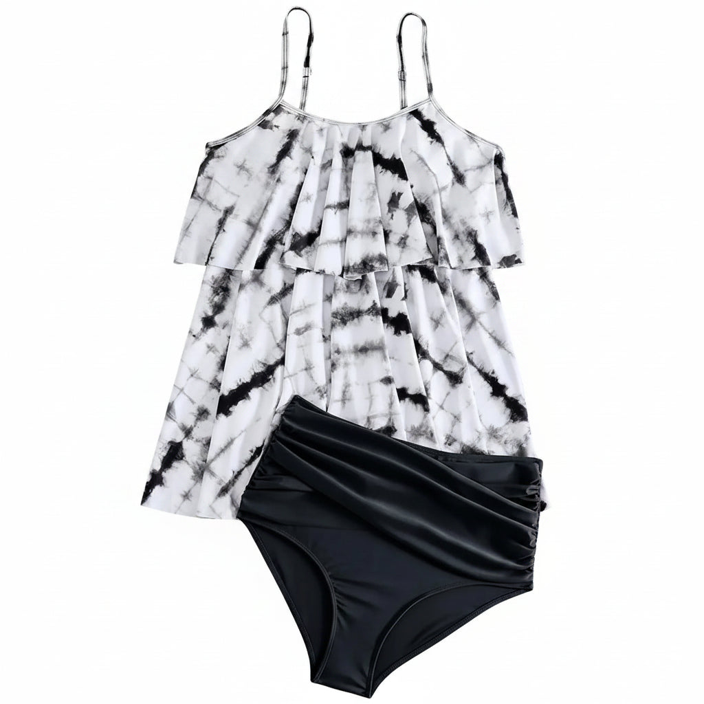 Azure Tropical Ruffle Tankini Set — Plus Size Two-Piece Swimsuit
