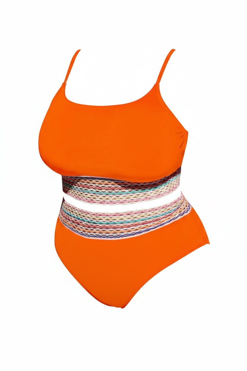 Orange Contrast Trim Plus Size Two-Piece Swimsuit