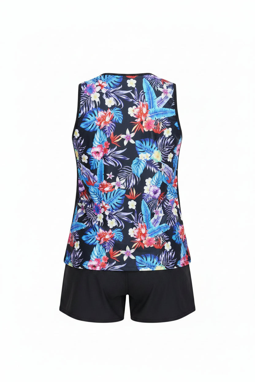 Tropical Print Tankini Set — Women's Plus Size Two-Piece Swimsuit
