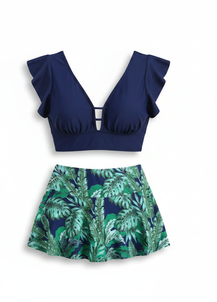 High-Waist Ruffle Two-Piece Swimsuit | Plus Size Women's Beachwear (0XL–4XL)