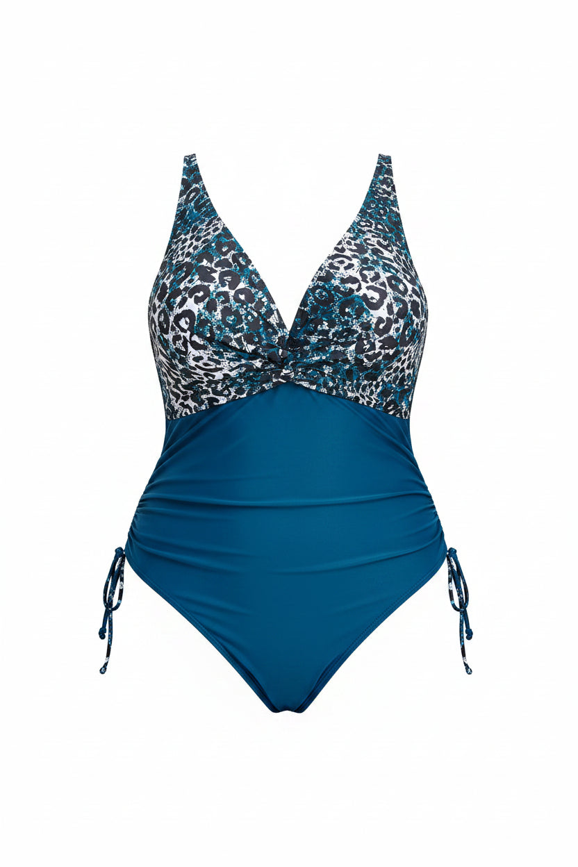 Leopard Print Plus Size One-Piece Swimsuit | V-Neck Swimwear for Women