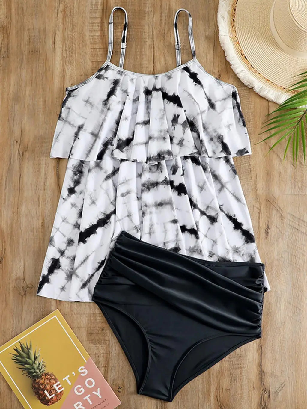 Azure Tropical Ruffle Tankini Set — Plus Size Two-Piece Swimsuit