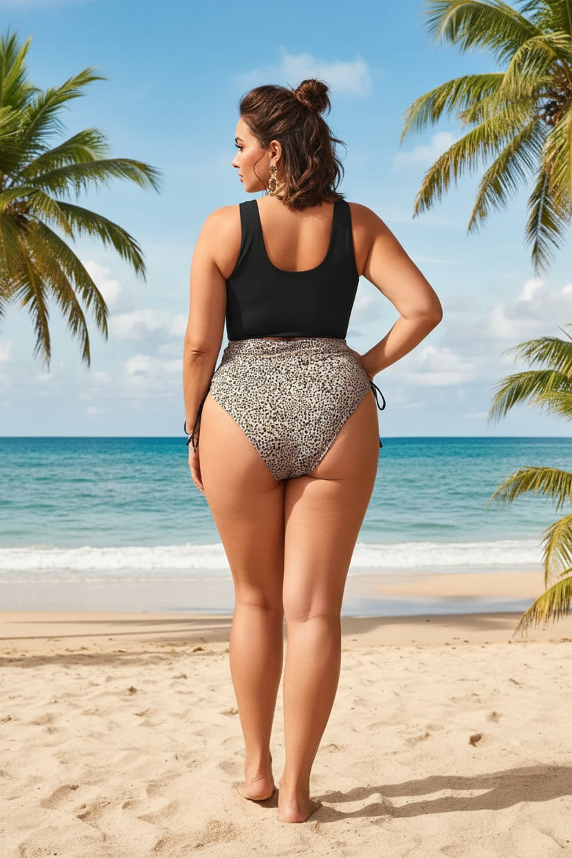 Azure Noir One-Piece Swimsuit — Plus Size Hollow-Back Bodysuit