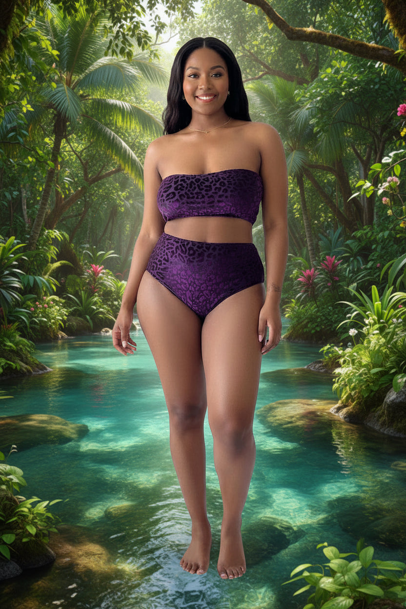 Leopard Print Bandeau Bikini Set | Plus Size Women's Swimwear