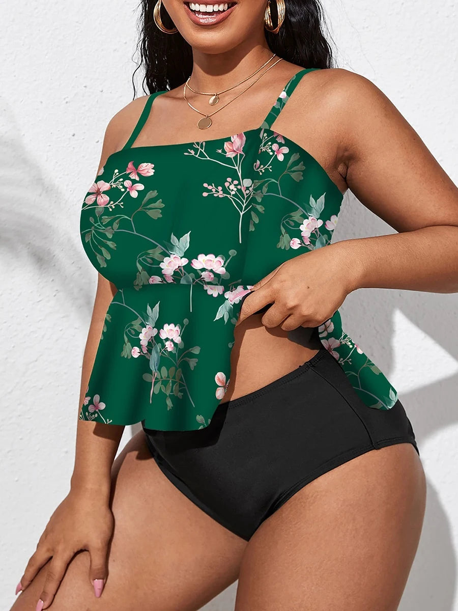 Tropical Ruffle Tankini Set — Plus Size Printed Swimsuit