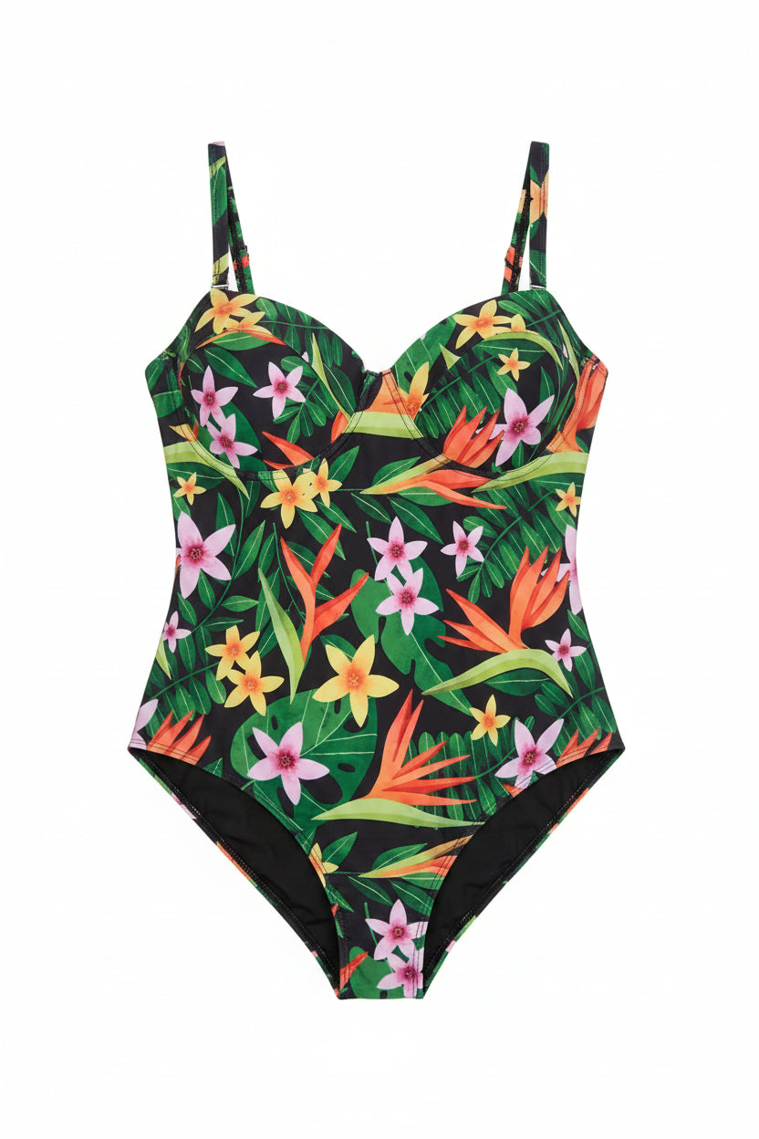 Tropical Floral One-Piece Swimsuit — Plus Size (0XL–4XL)