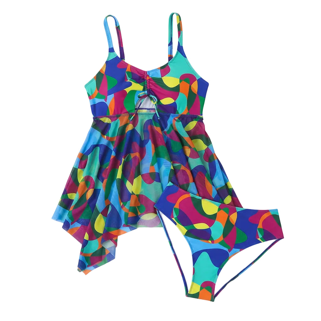 Azure Tropical Printed Tankini Set | Plus Size Two-Piece Swimsuit (1XL–4XL)