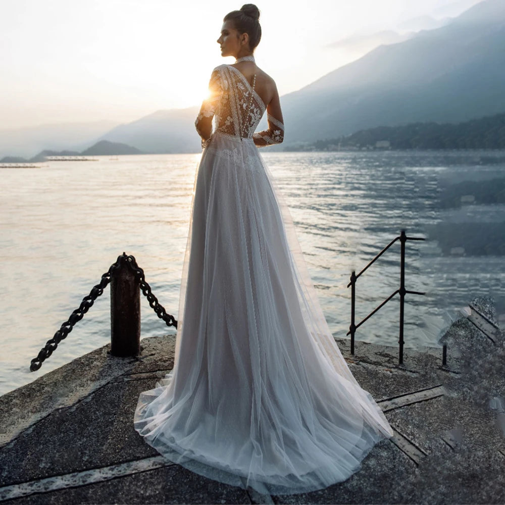 Bohemian Lace Wedding Dress | Floor-Length Boho Bridal Gown with Appliqués