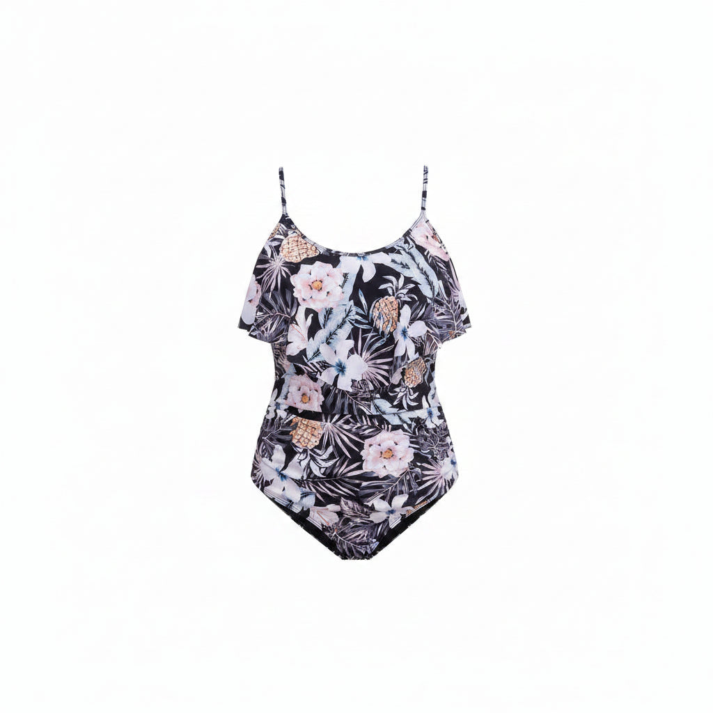 Azure Floral Ruffle One-Piece Swimsuit — Plus Size