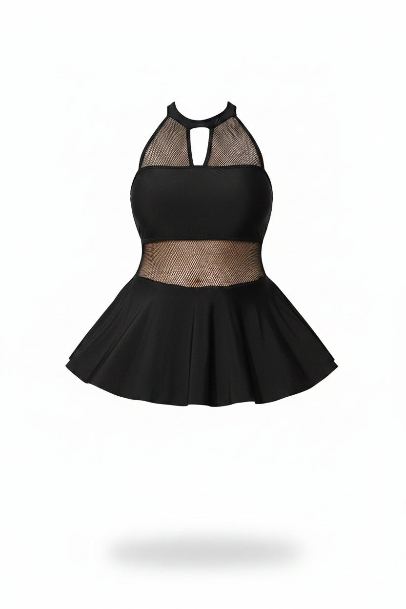 Mesh Panel Black Plus Size One-Piece Swimsuit | Sleek Beachwear