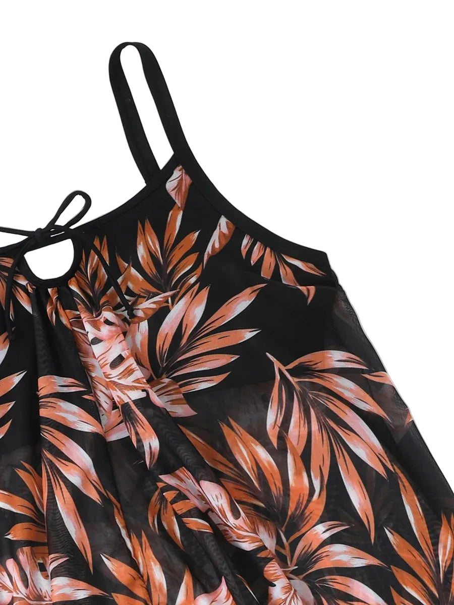 Printed Tankini Set with High-Waist Shorts — Plus Size Two-Piece Swimwear