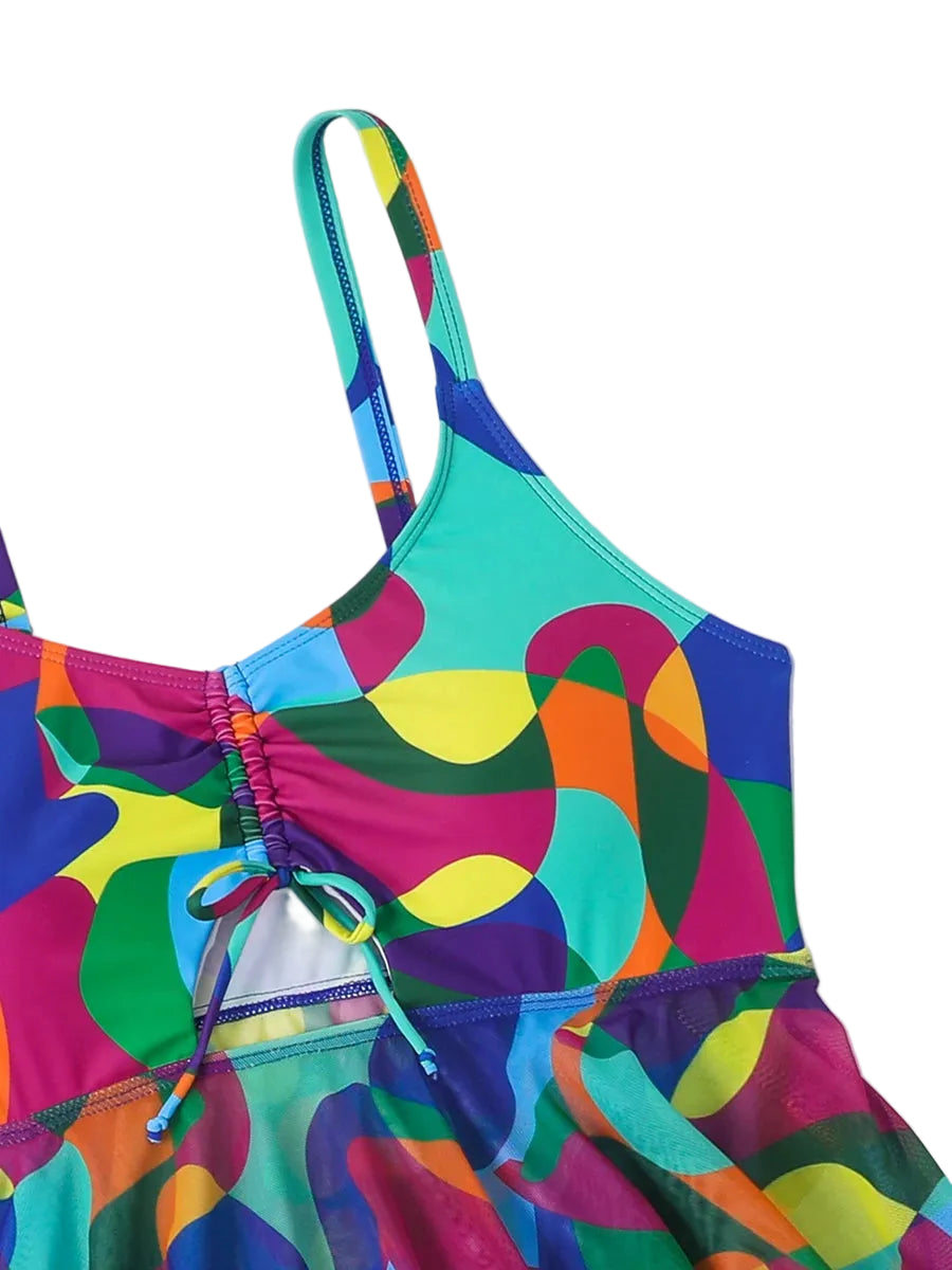Azure Tropical Printed Tankini Set | Plus Size Two-Piece Swimsuit (1XL–4XL)