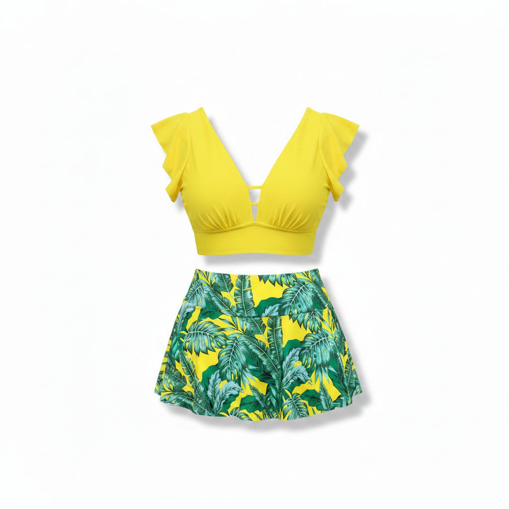 High-Waist Ruffle Two-Piece Swimsuit | Plus Size Women's Beachwear (0XL–4XL)