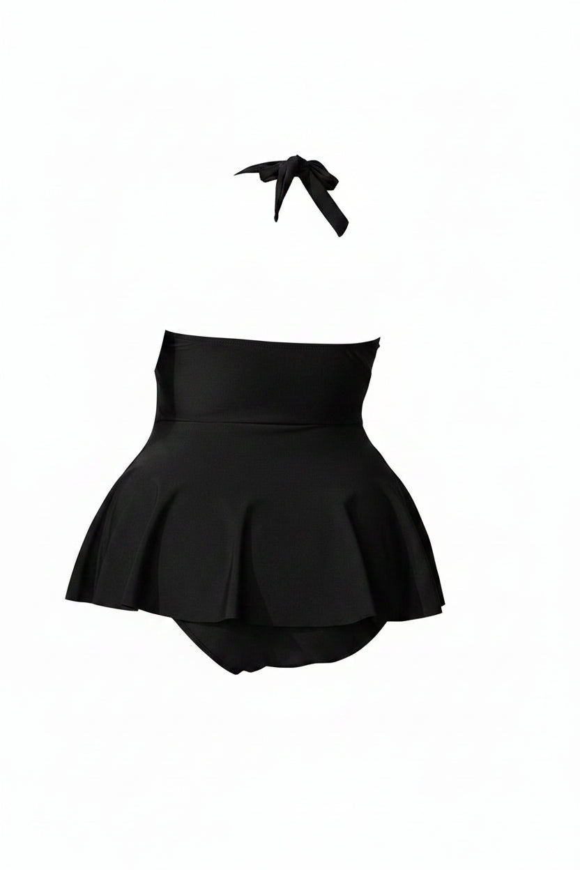 Mesh Panel Black Plus Size One-Piece Swimsuit | Sleek Beachwear