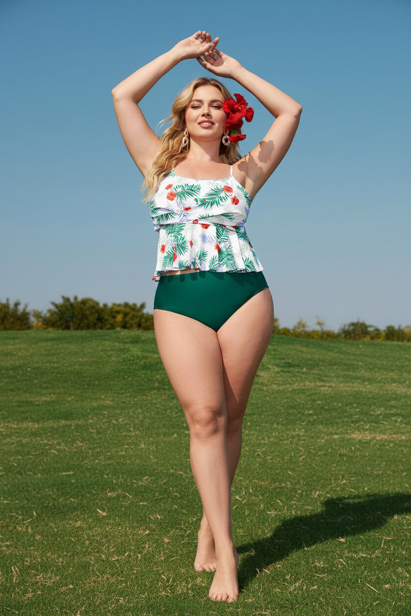 Tropical Ruffle Tankini Set — Plus Size Printed Swimsuit