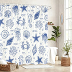 Coastal Sea Life Shower Curtain | Navy & White