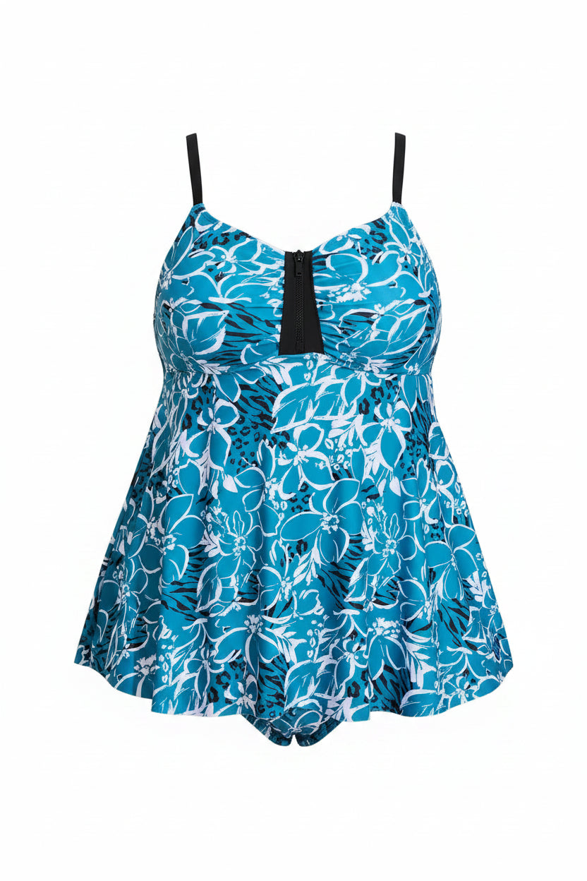 Azure Bloom Tankini Set — Plus Size Floral Two-Piece Swimsuit