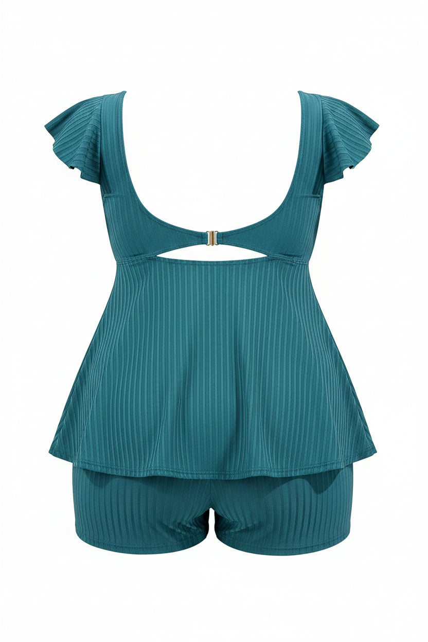 Azure Tropical Solid Tankini Set — Plus Size Two-Piece Swimsuit