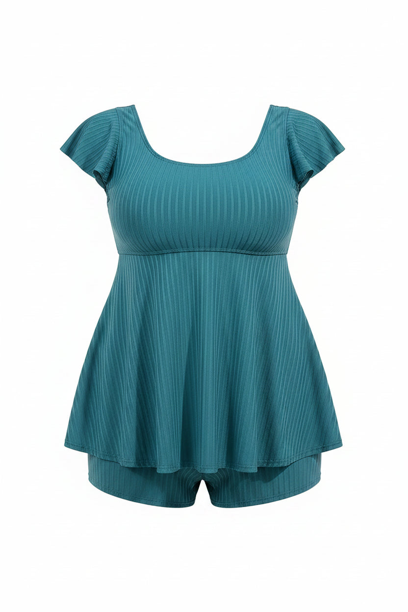 Azure Tropical Solid Tankini Set — Plus Size Two-Piece Swimsuit