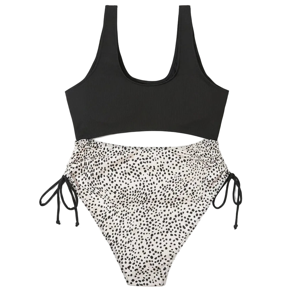 Azure Noir One-Piece Swimsuit — Plus Size Hollow-Back Bodysuit