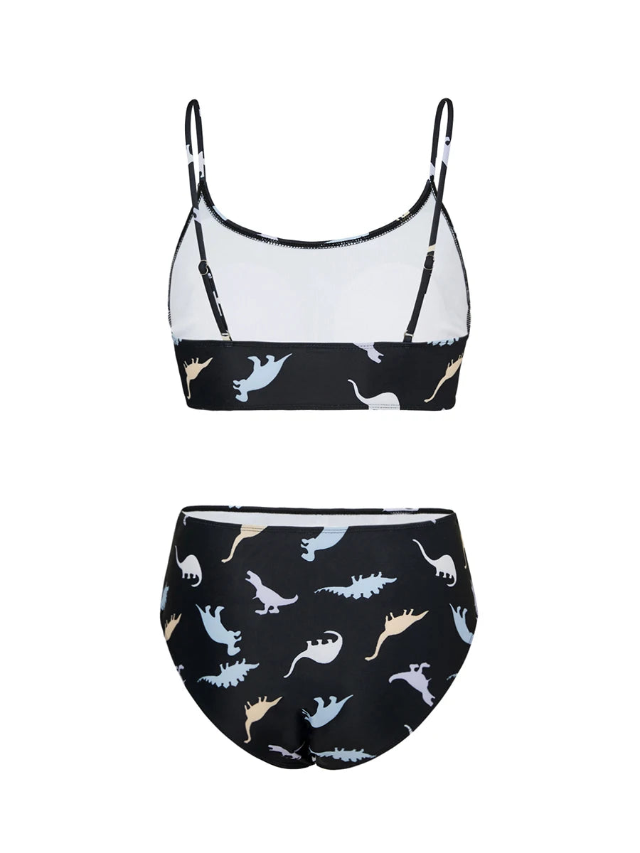 Black Print Plus Size High-Waist Bikini Set