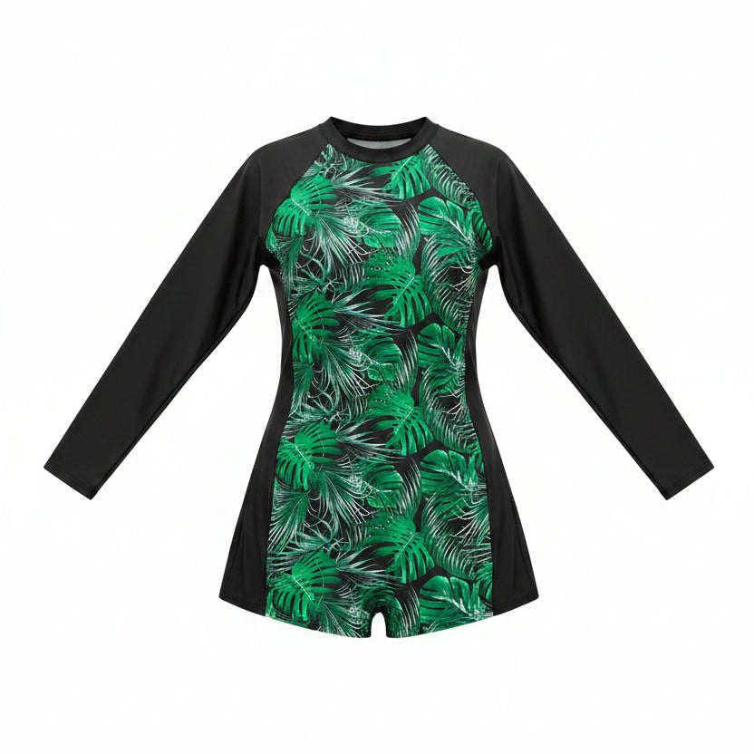Azure Emerald Long Sleeve One-Piece Rashguard Swimsuit — Plus Size