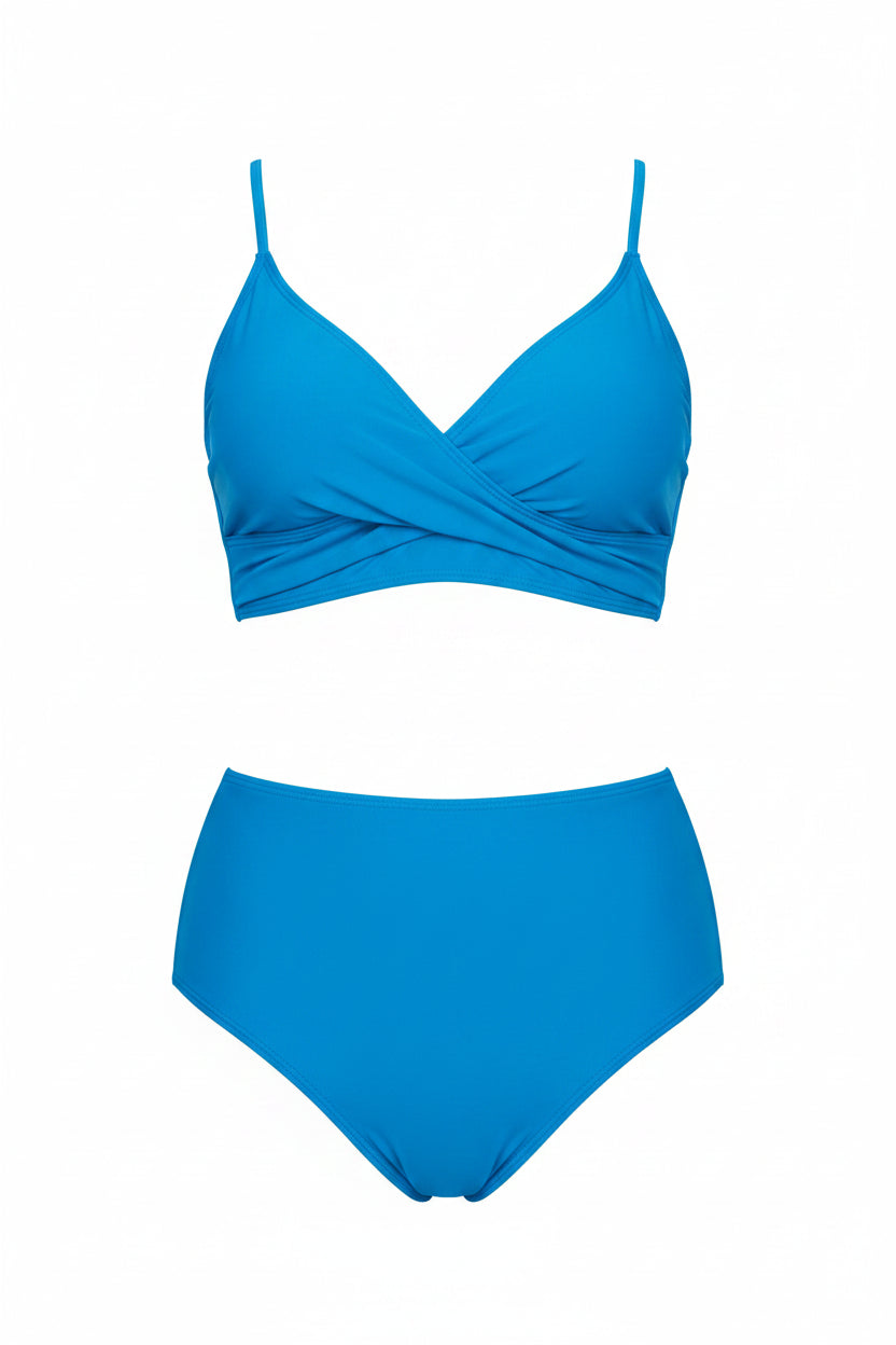 Azure Tropical Plus-Size Two-Piece Swimsuit | High-Waist Bikini Set