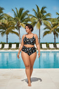 Black Print Plus Size High-Waist Bikini Set