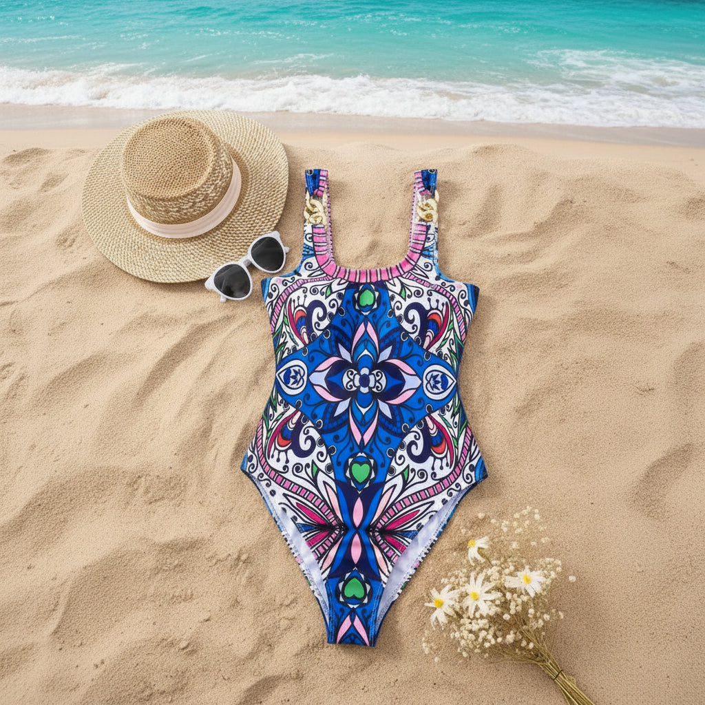 Retro Floral One-Piece Swimsuit | Push-Up Support