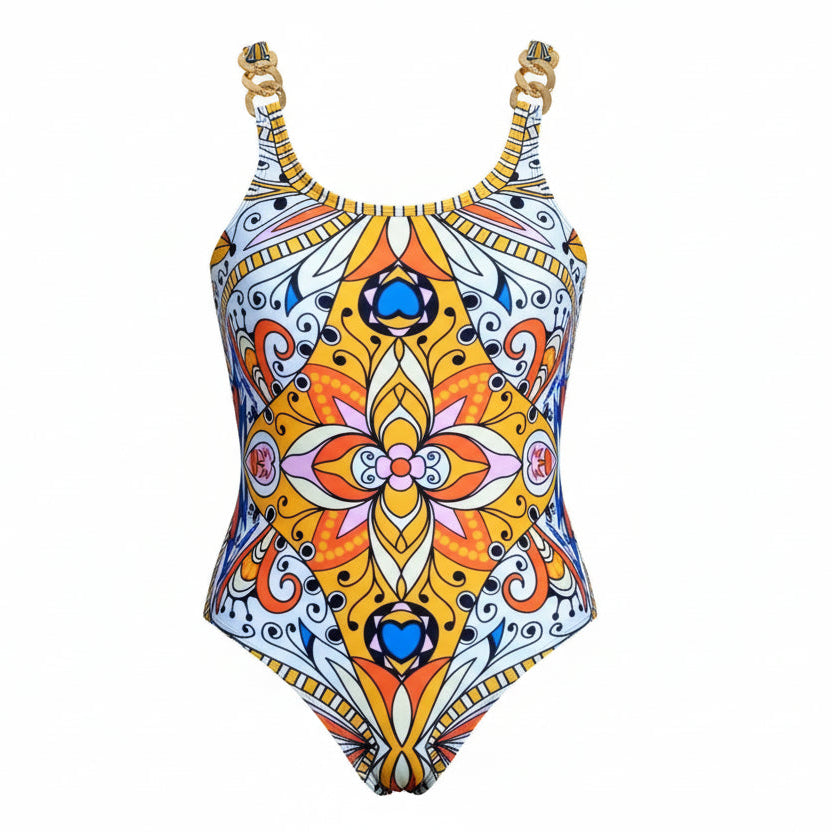 Retro Floral One-Piece Swimsuit | Push-Up Support