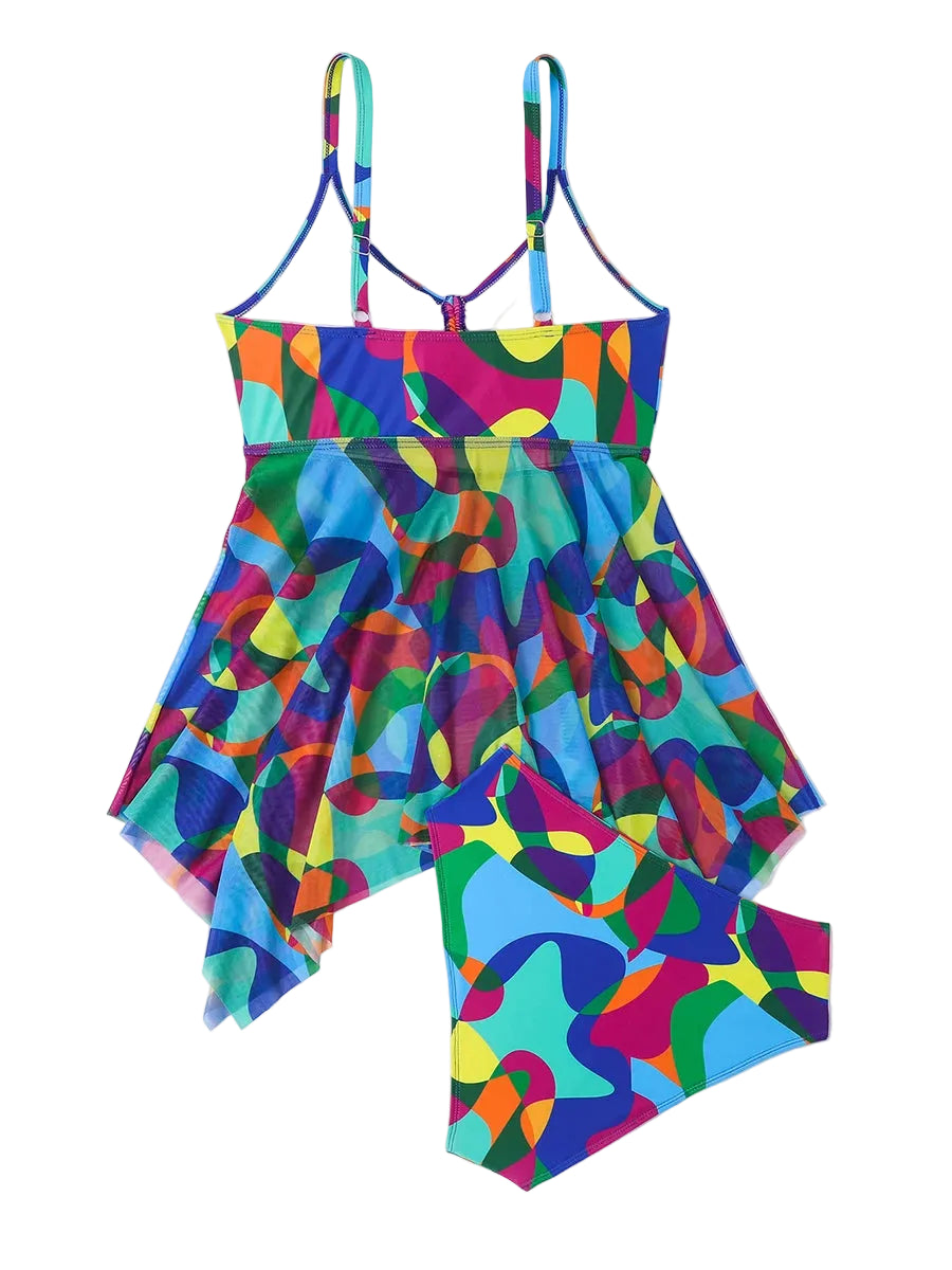 Azure Tropical Printed Tankini Set | Plus Size Two-Piece Swimsuit (1XL–4XL)