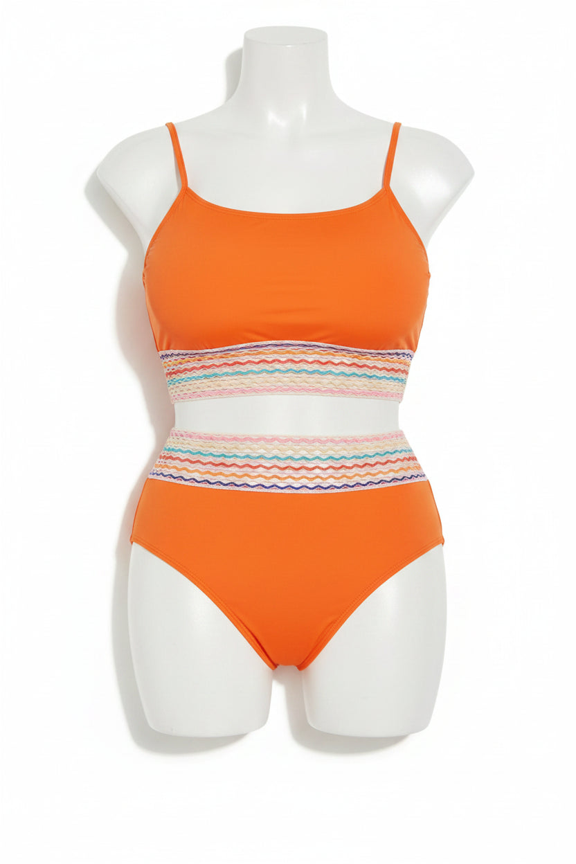 Orange Contrast Trim Plus Size Two-Piece Swimsuit