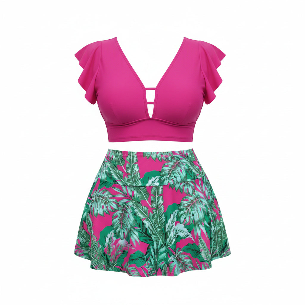 High-Waist Ruffle Two-Piece Swimsuit | Plus Size Women's Beachwear (0XL–4XL)