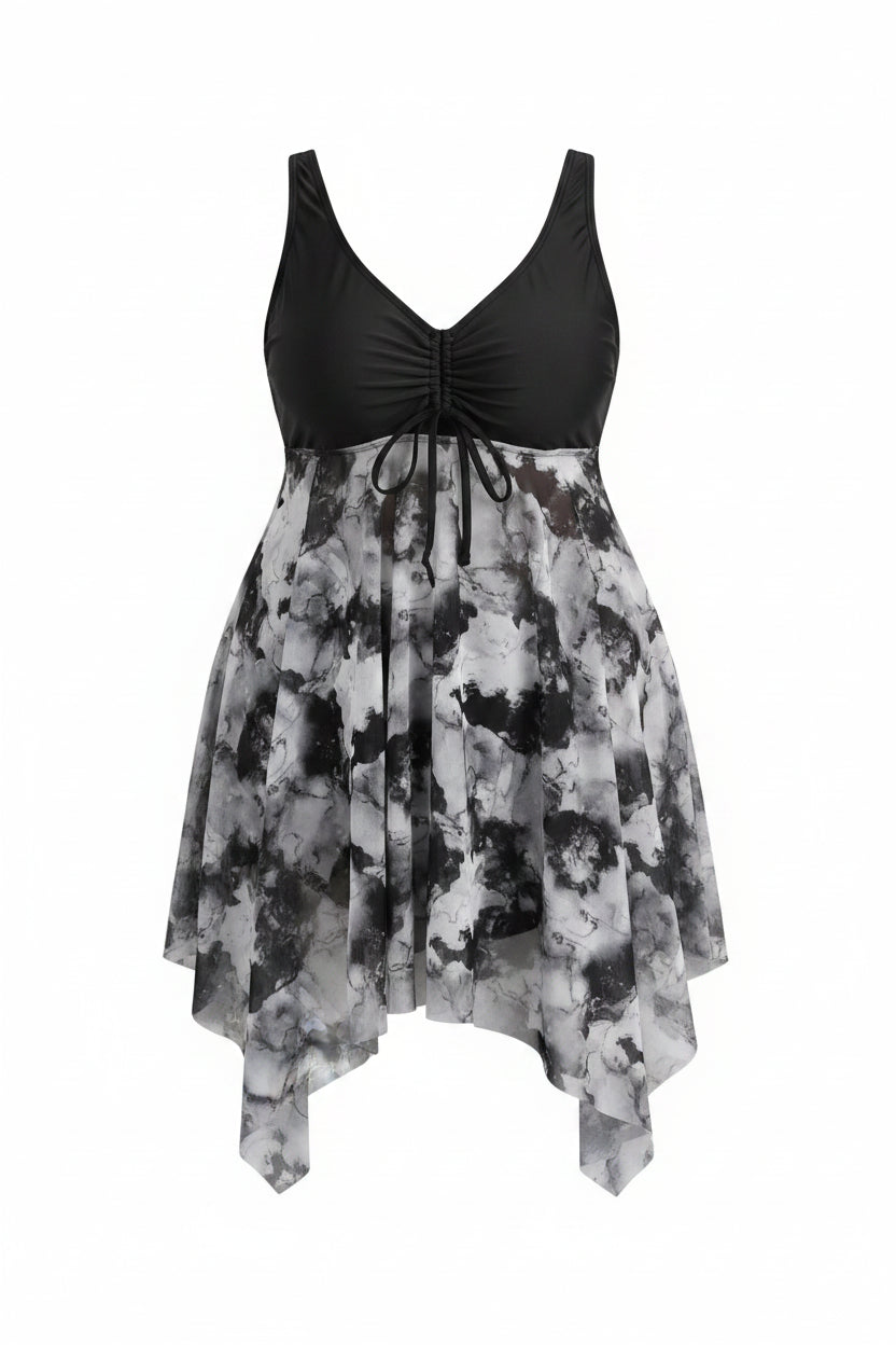 Azure Tropical Plus-Size Tie-Dye Tankini Set | Two-Piece Swimsuit